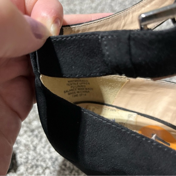 NINE WEST  SIZE 7 BLACK FAUX SUEDE OPEN TOE WEDGES PLATFORM SHOES- See Note - Picture 9 of 12